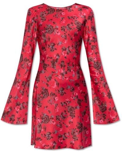 Ganni Floral Motif Dress, - Red