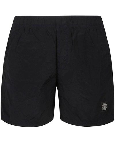 Stone Island Compass Patch Crinkled Swim Shorts - Black