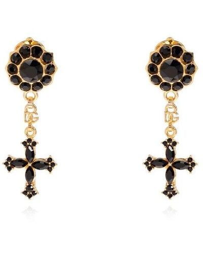 Dolce & Gabbana Cross Drop Clip On Earrings - Metallic