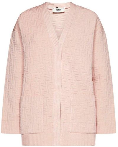 Fendi Oversized V-neck Ff Motif Cardigan - Pink