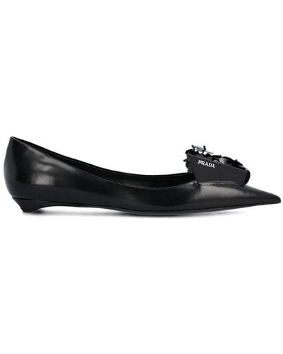 Prada Brushed Calf Leather Ballerinas Shoes - Black
