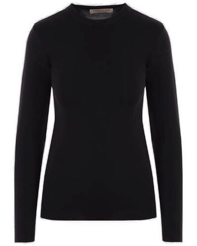 Valentino Long-sleeved Crewneck Knitted Sweater - Black