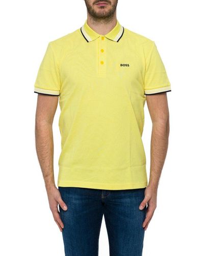 BOSS Logo Embroidered Short-sleeved Polo Shirt - Yellow