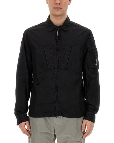 C.P. Company Taylon Lens-detail Zipped Shirt - Black