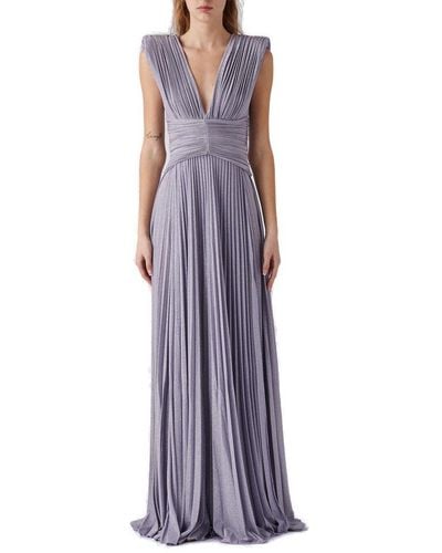 Elisabetta Franchi V-neck Pleated Maxi Dress - Purple