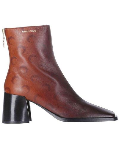 Marine Serre Airbrushed Crescent Moon-printed Square-toe Boots - Brown