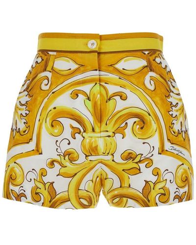 Dolce & Gabbana Majolica-printed Poplin Shorts - Yellow