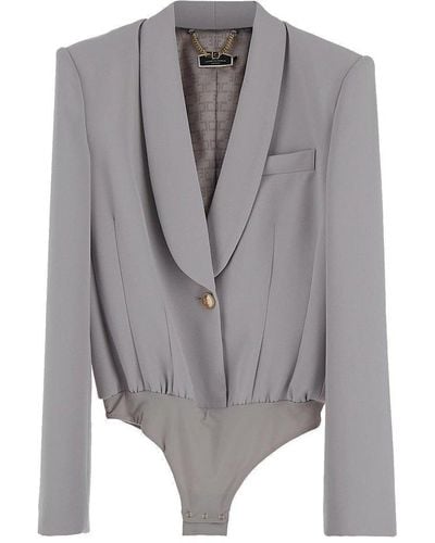Elisabetta Franchi Long-sleeved Blazer Bodysuit - Grey