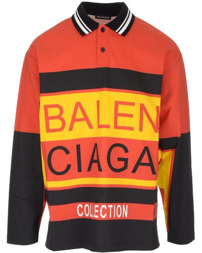 Balenciaga Long-sleeved Logo-print Cotton Polo Shirt - Orange