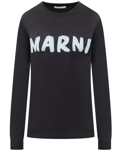 Marni Logo Printed Crewneck T-shirt - Black