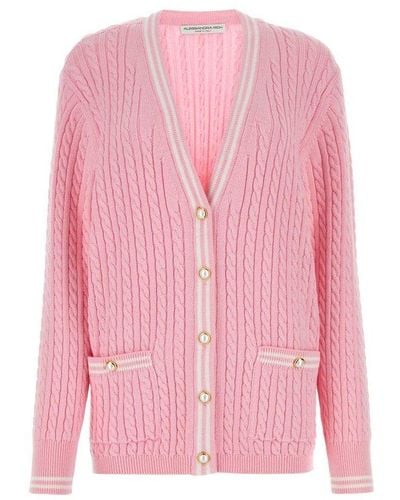Alessandra Rich Cable-knitted V-neck Cardigan - Pink