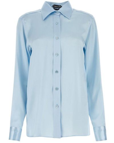 Tom Ford Buttoned Long-sleeved Shirt - Blue