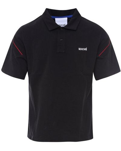 Koche Logo Embroidered Short-sleeved Polo Shirt - Black