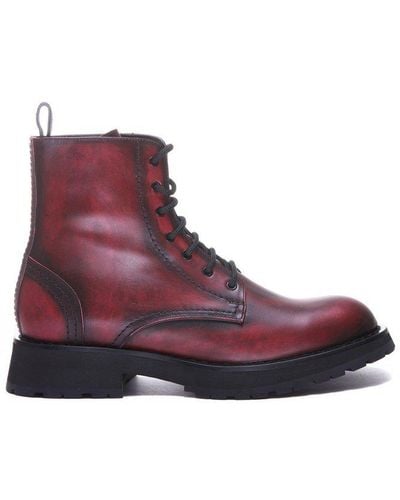 Alexander McQueen Logo Tab Lace-up Boots - Red