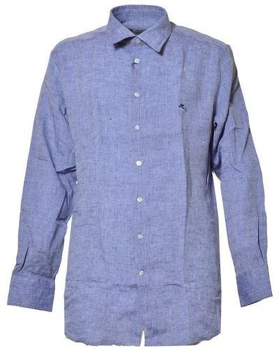 Etro Logo Embroidered Buttoned Shirt - Blue