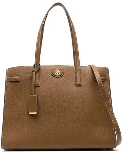 Tory Burch Robinson Logo Plaque Large Tote Bag - Brown