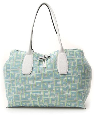 Longchamp Logo Jacquard Maxi Shopping Bag - Blue