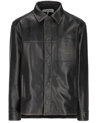 Loewe Long-sleeved Leather Shirt - Black