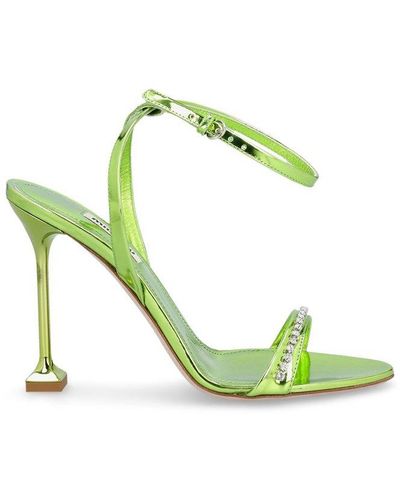 Miu Miu Crystal-trimmed Metallic Leather Sandals - Green