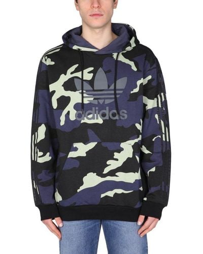 adidas Originals Hooded Cotton Sweatshirt With Camouflage Graphic Print - Multicolour