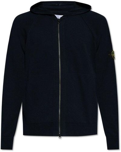 Stone Island Zip Up Hooded Sweater - Blue