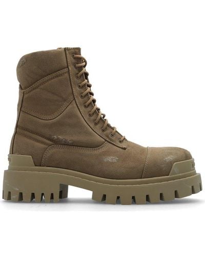 Balenciaga Worn-out Effect Combat Boots - Brown