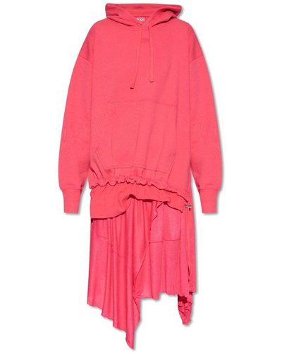 DIESEL D-roller Hoodie-style Asymmetric Midi Dress - Pink