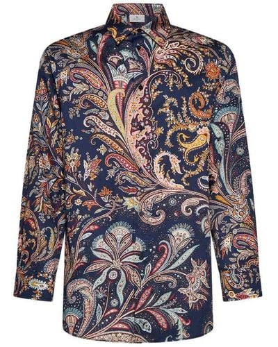 Etro Allover Floral Printed Long-sleeved Shirt - Blue