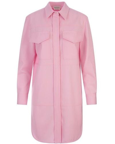 Alexander McQueen Long-sleeved Shirt Dress - Pink