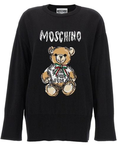 Moschino Teddy Bear Jacquard Crewneck Sweater - Gray