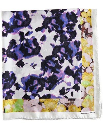Dries Van Noten Fiore Floral Print Silk Scarf - Blue