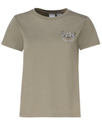 Pinko Love Birds Mini Logo Embroidery T-shirt - Grey