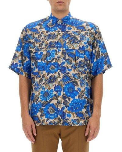 Moschino All-over Floral Printed Buttoned Shirt - Blue