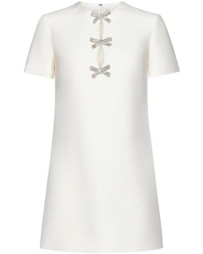 Valentino Crepe Couture Bow Detailed Short-sleeved Dress - White