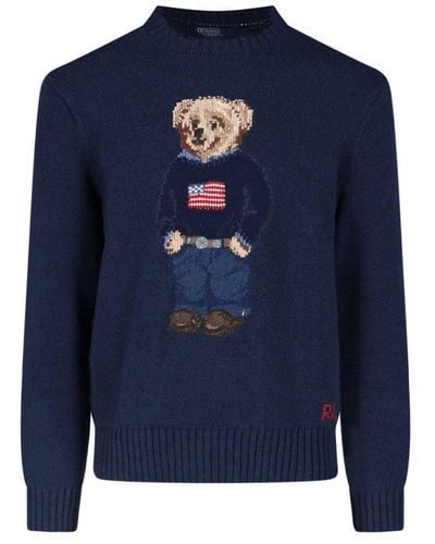 Polo Ralph Lauren Bear Motif Crewneck Knitted Jumper - Blue