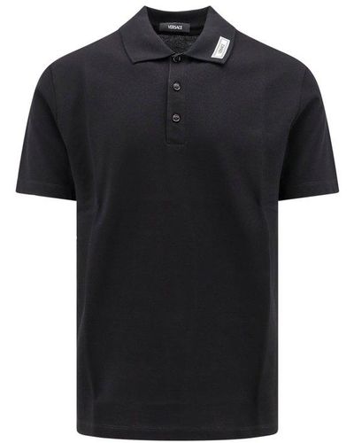 Versace Logo Patch Short-sleeved Polo Shirt - Black