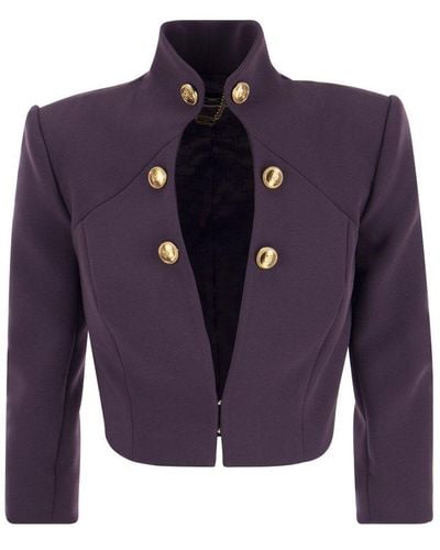 Elisabetta Franchi Crepe Crop Jacket With Stand-Up Collar - Blue