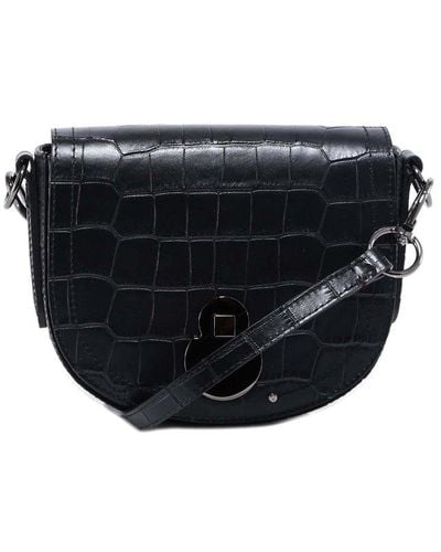 Longchamp Cavalcade Embossed Croc Leather Crossbody Handbag In Black