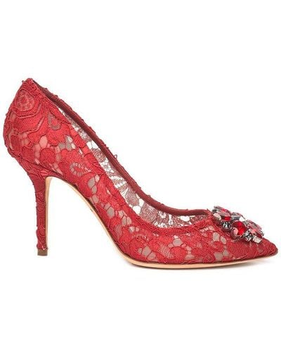 Dolce & Gabbana Bellucci Embellished Lace Court Shoes - Red
