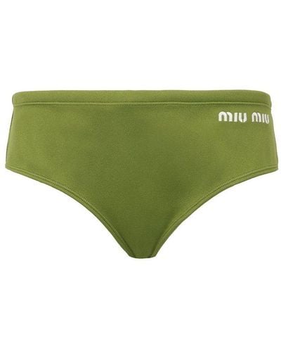 Miu Miu Logo-embroidered Stretched Bikini Bottoms - Green