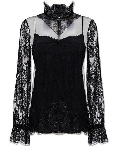 Gucci Two-layered Top With Lace, - Black