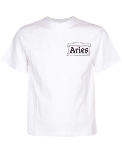 Aries Logo Printed Crewneck T-shirt - White
