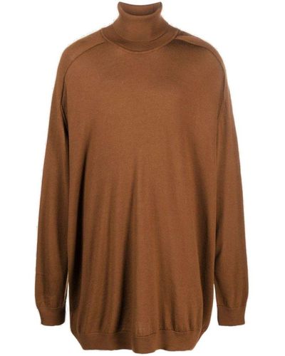 Societe Anonyme Roll-neck Longline Fine Knitted Sweater - Brown