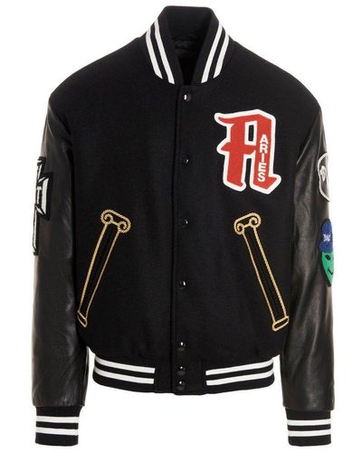 Aries Patch Detailed Varsity Jacket - Black