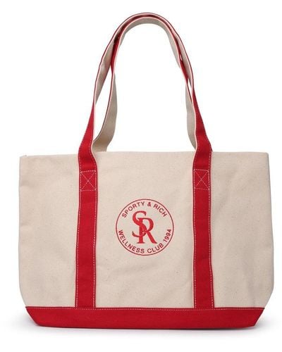 Sporty & Rich Logo Print Tote Bag - Red