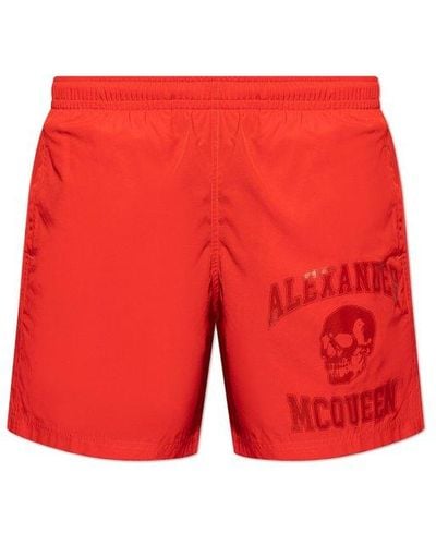 Alexander McQueen Logo Detailed Swim Shorts - Red