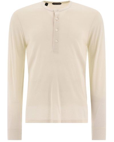 Tom Ford Long-Sleeved T-Shirt With Buttoned Fastening - Natural