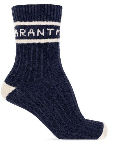 Isabel Marant Logo-intarsia Two-toned Knitted Socks - Blue