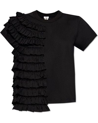 Noir Kei Ninomiya Ruffle Detailed Asymmetric T-shirt - Black
