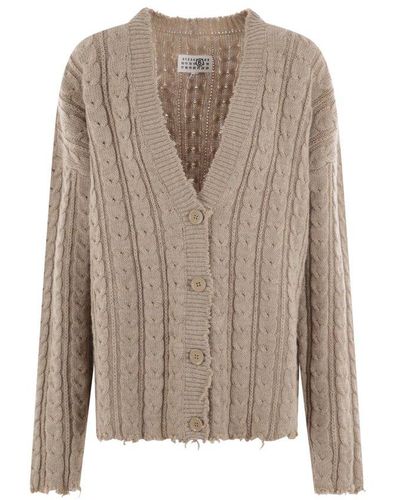 MM6 by Maison Martin Margiela V-neck Cable-knit Cardigan - Natural